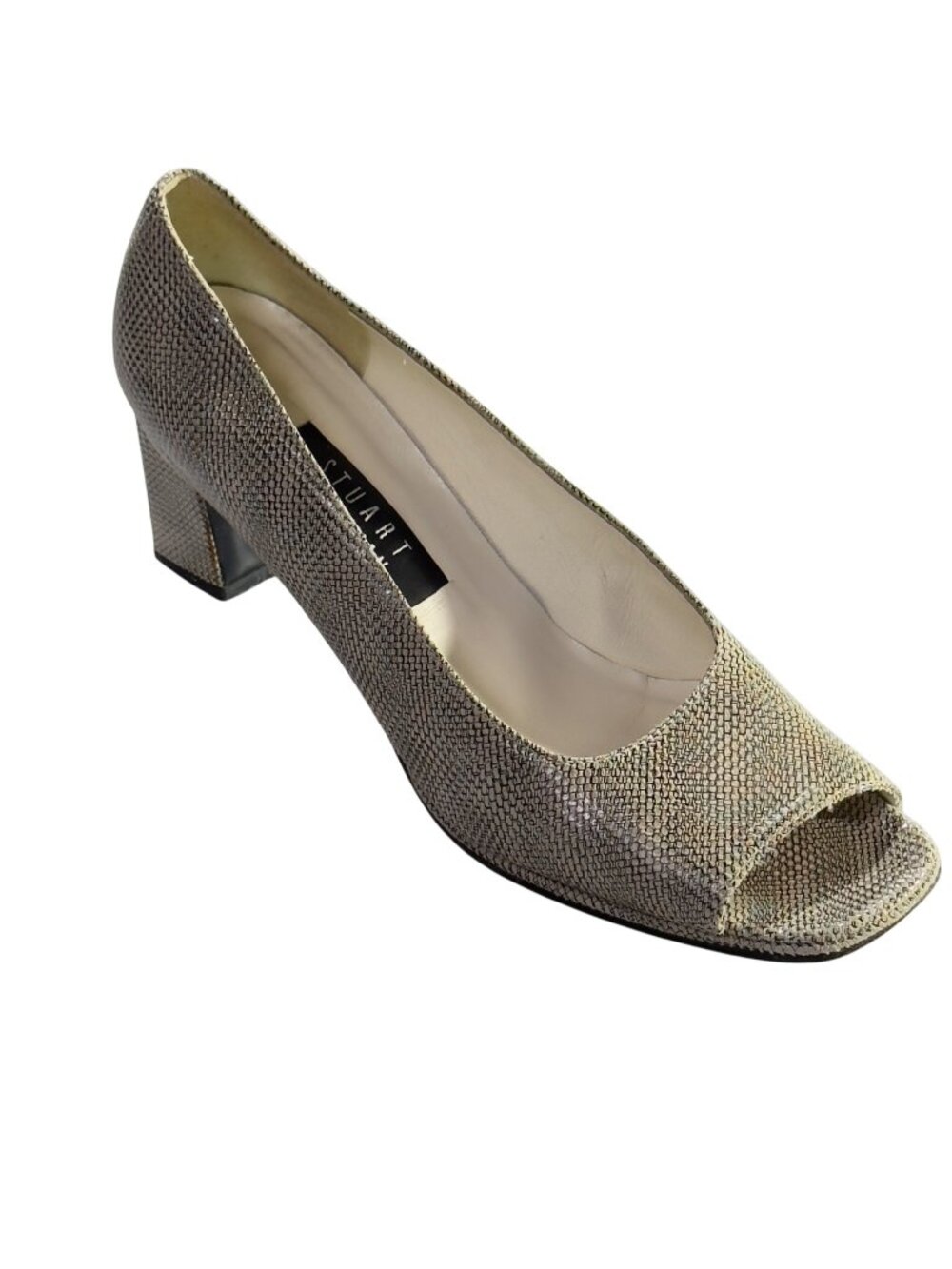Stuart Weitzman Women's Beige Snakeskin Print Block Heel Shoes Size 9 AAAA